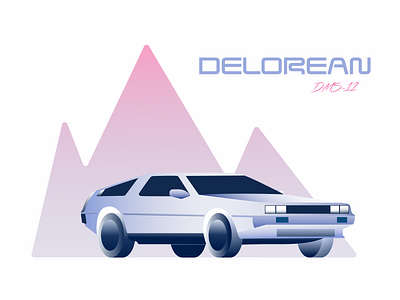 DeLorean 80s automobile car gradients illustration mountains retro retrowave vector vehicle
