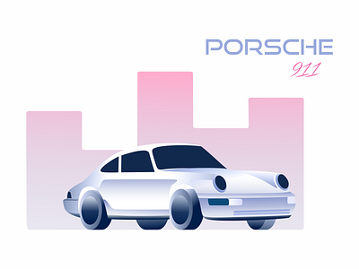 Porsche car gradient illustration illustrator pink porsche 911 town vector