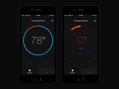 iOS Security Manager app dark dashboard ios iphone iphone 6 mobile pie chart security ui ux