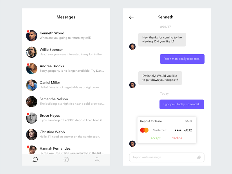 Messaging Feature by Spencer Thurston on Dribbble