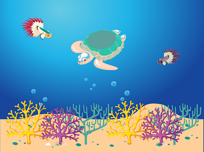 Underwater world fish plants turtle underwater