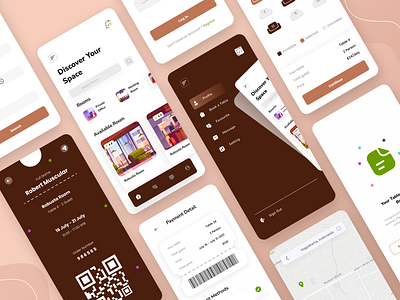 CoWork - Booking App app booking booking app cafe coffee flat home screen hotel mobile restaurant app seat select seat ticket ticket app ticket booking ui ux