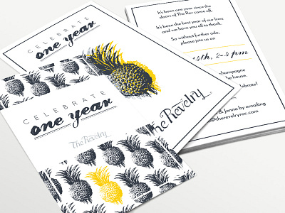 One Year at The Rev anniversary pineapple restaurant ticket typography yellow