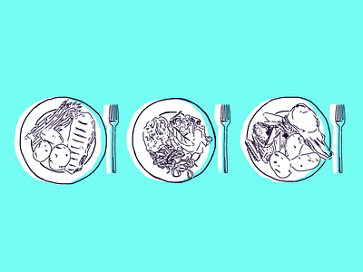 3 Meals A Day food fork illustration meal meat plate sketch vegetables
