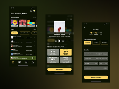 BeatStore App app dark theme design musicapp productdesign ui ux