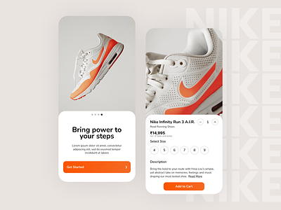 Nike Shoes- App Design Concept android application colors design ios mobile nike orange products shoe ui uiux user experience userinterface ux