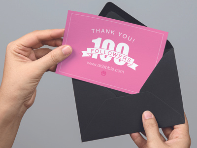 Thank You 100 followers card dribbble envelope followers hands illustrator milestone mock up photoshop thank you