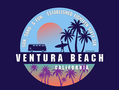 Ventura beach summer T-shirt design beach branding creative logo summer t shirt typography vector ventura venturabeach