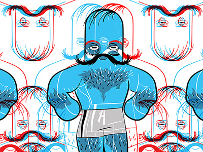Man-Man Blue 01 blue chest hair graphic design illustration moustache nicholas weigel stereo