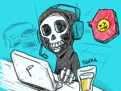 Death's Quarantine beer death headset home office job laptop quarantine skull work