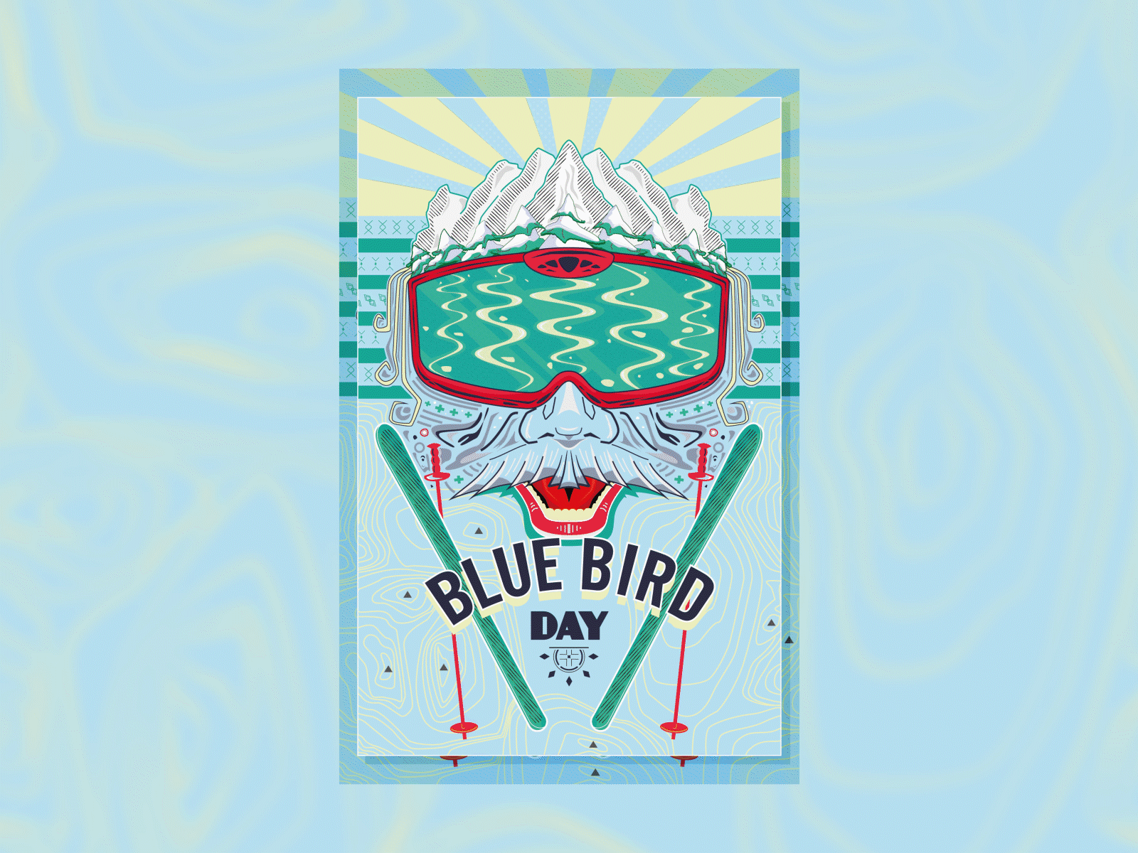 Bluebird day - Ski Illustration