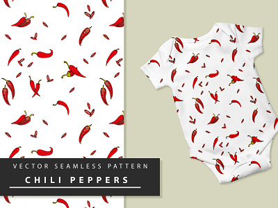 Seamless pattern with chili peppers for baby onesie design illustration vector