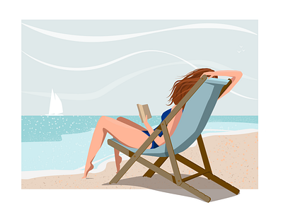 by the sea beach character girl illustration sea vector