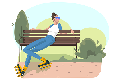 relaxation character girl illustration roller skates vector