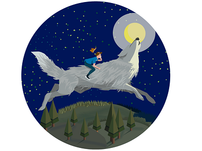 magic wolf boy character fairytale illustration landscape vector wolf