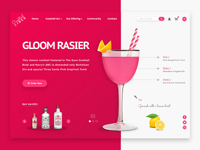 Cocktail Website Design adobe adobe photoshop branding cocktails dailyui design figma figmadesign hero area hero section landing page design pink ui ux web web templates webdesign website