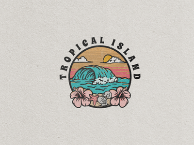 Tropical beach chill design hand drawn illustration tropical vintage wave