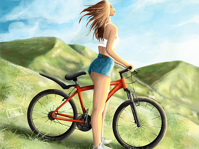 Nature Lover art artwork bike brush character color colors design drawing girl graphic greenery illustration illustrator mountain nature painting procreate sketch sunset