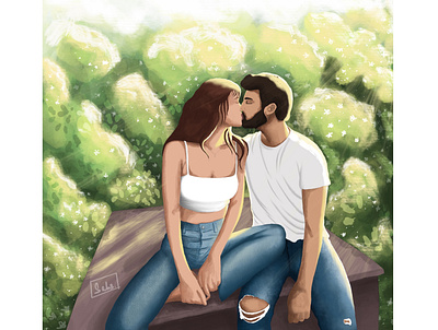 My Sunshine art artwork character color couple drawing graphic illustration nature painting portrait sunset ui