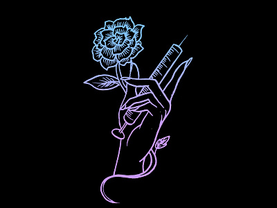 Touch adobe photoshop blue create gradient hand illustration linework purple rose