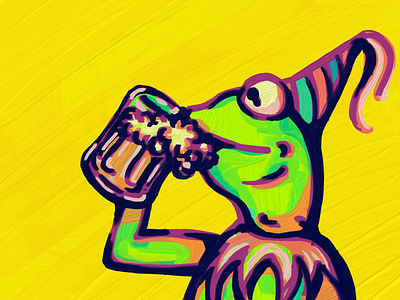 Beer adobe fresco beer drawing illustration kermit oil painting yellow