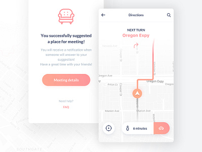 LunchTime! - directions app clean ios iphone kit navigation orange pink screen ui ux