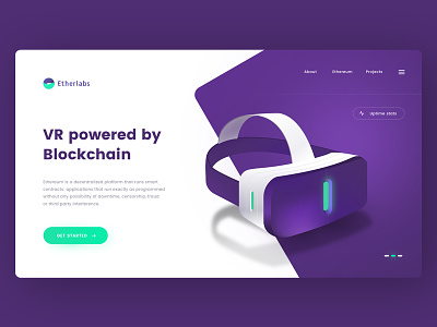 Blockchain powered VR bitcoin crypto ethereum google illustration landing onepage tech vector vr