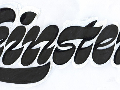 Fragment of the birthday lettering black broad nib chimera drawing italic lettering ligature logo marker reversed contrast sketching