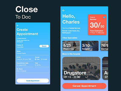 Close to Doc adobe xd community design gradients health app illustration mobile app design seninkamisdesign uidesign