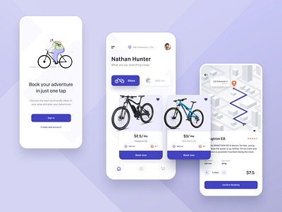 Hello Dribbble! accessories adventure app bike card cart debut design icon illustraion map mobile navigation onboarding pricing profile ui user interface ux vector