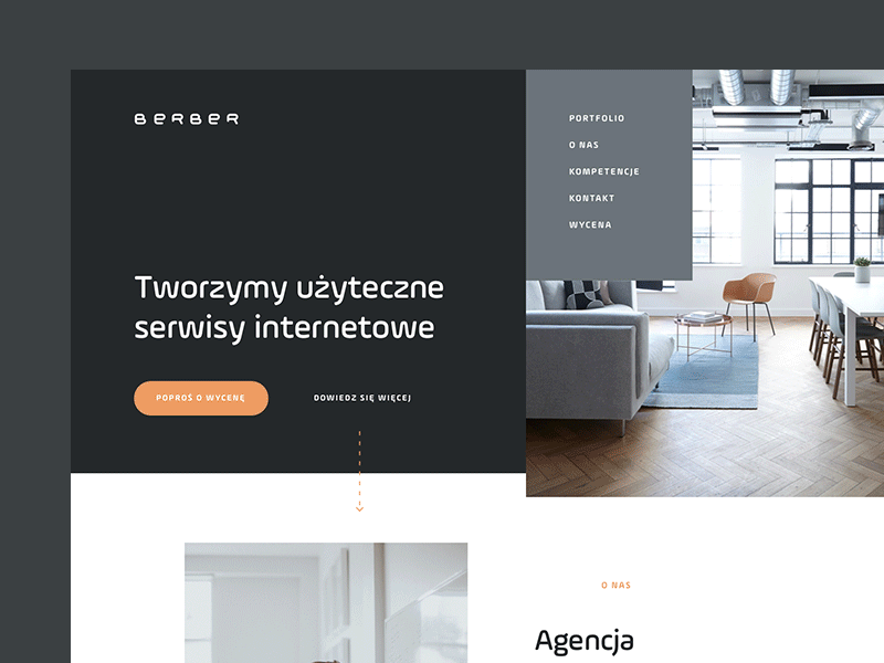 BERBER Website home animation studio agency gray black orange website
