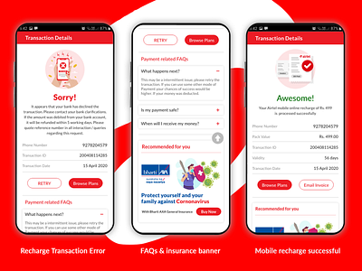 airtel recharge screen Re-design app design card design health illustration insurance mobile app mobile app design payment payment app recharge vector