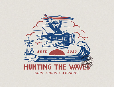 HUNTING THE WAVE aloha art badge badge logo brand clothing clothing brand design graphic design illustration illustration art illustrator retro retro design tropical vector vintage vintage badge vintage design vintage logo