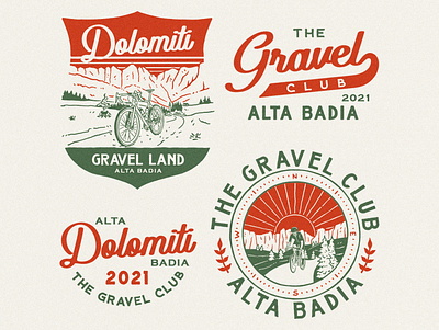 THE GRAVEL CLUB ON DOLOMITI apparel design artwork badge design branding graphic design illustration logo outdoor badge vintage vintage design