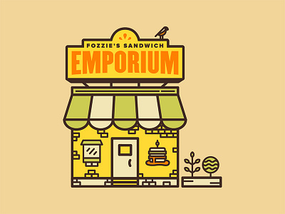 Fozzie's Sandwich Emporium architecture bird bold branding building food garden icon icons illustration sandwich typography