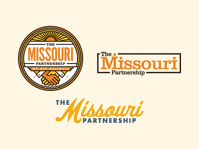 Missouri Partnership WIP badge brand business hand icon logo partnership script simple sun type typography
