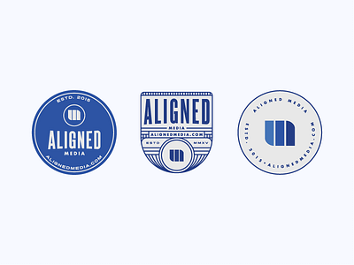 Aligned Media logo badges apparel badge circle crest film icon illustration logo simple typography video