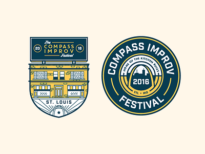 Compass Improv Festival WIP badge building circle city comedy festival icon illustration logo st louis