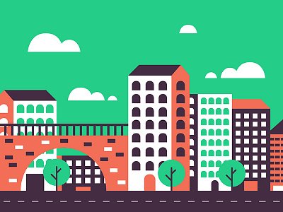 Summer in the city. background building city cityscape flat icon illustration landscape simple