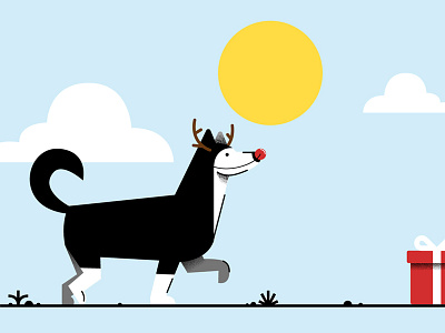 Happy Holiday Pup animation christmas dog flat gift holidays husky illustration landscape pet scene snow