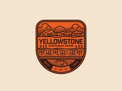 Yellowstone badge buffalo icon illustration landscape luggage nature patch seal travel typography yellowstone