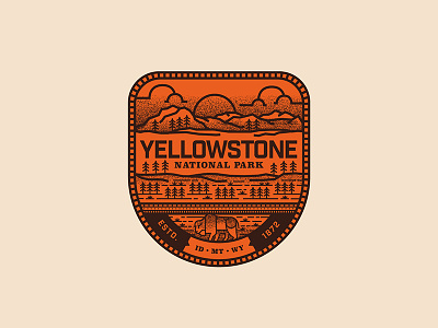 Yellowstone badge buffalo icon illustration landscape luggage nature patch seal travel typography yellowstone