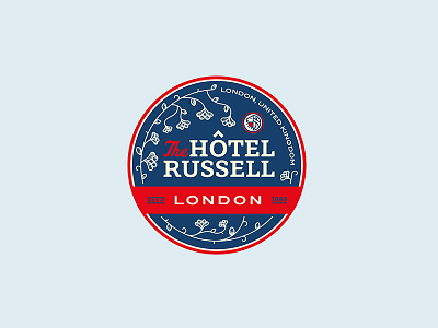 The Hotel Russell badge flower icon logo london patch royal seal travel typography