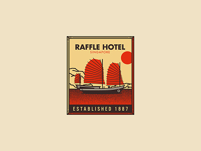 Raffle Hotel badge boat futura icon illustration landscape patch seal travel typography