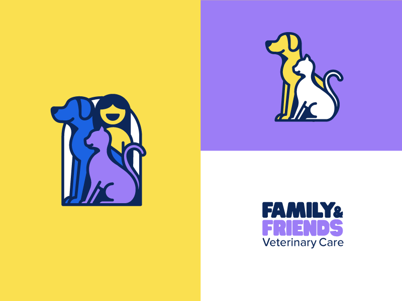 Unused Vet Logo fun smile human logo animal pet simple bold line illustration cat dog