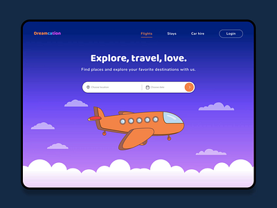 Dreamcation travel animation application clean design figma illustration interface logo travel ui uxui