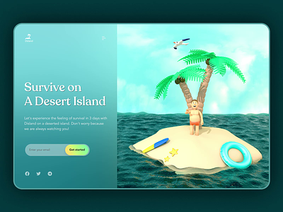 Survival concept 3d application beach bird blue c4d clean coconut dance design figma funny illustration interface island logo peace sea ui ukcraina