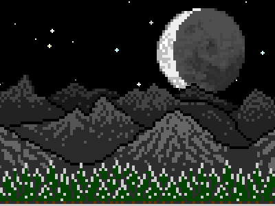 Solstice moon mountains night pixel trees
