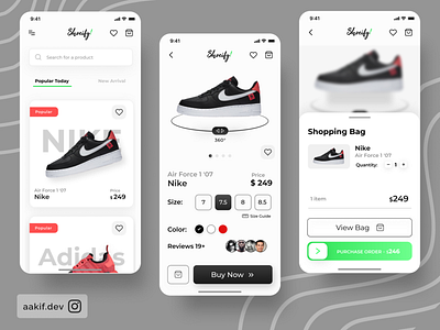 Shoeify App 👟 app design appdesigner concept dailyui design ecommerce inspiration ios kit minimal mobile app design mobile ui modern shoesapp shopping ui uidesign uitrend uiux