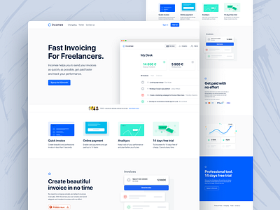 Landing page - incomee.co blue branding clean design freelancer homepage landing landing page landing page ui minimal ui website